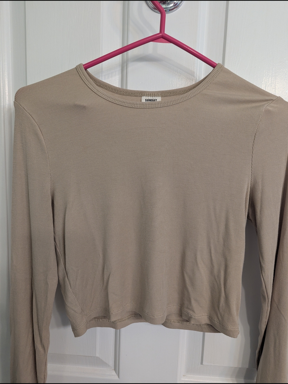 Sunday Best Ribbed Long-Sleeve Crop Top in Taupe
